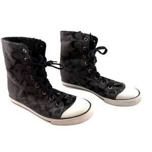 Coach Bonney Shearling Signature High Top Sneakers Black Size 7.5